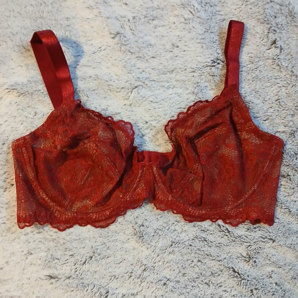 Asos Design Women's Rosie Lace Padded Plunge Underwire Bra Red SZ 40E